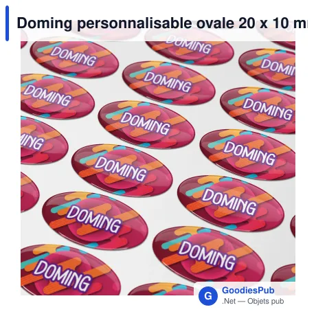 Doming personnalisable ovale 20 x 10 mm en résine époxy avec logo - Doming Ovale