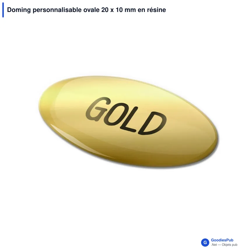 Doming personnalisable ovale 20 x 10 mm en résine époxy avec logo - Doming Ovale - Image 2