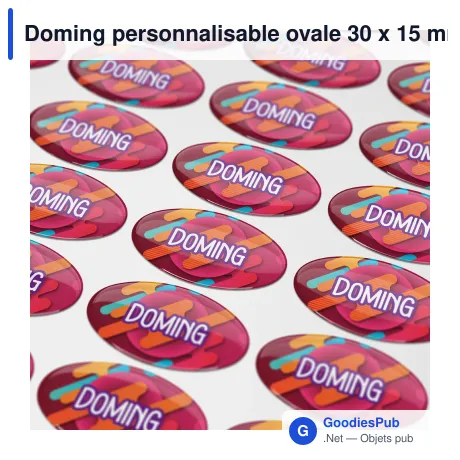 Doming personnalisable ovale 30 x 15 mm en résine époxy avec logo - Doming Ovale