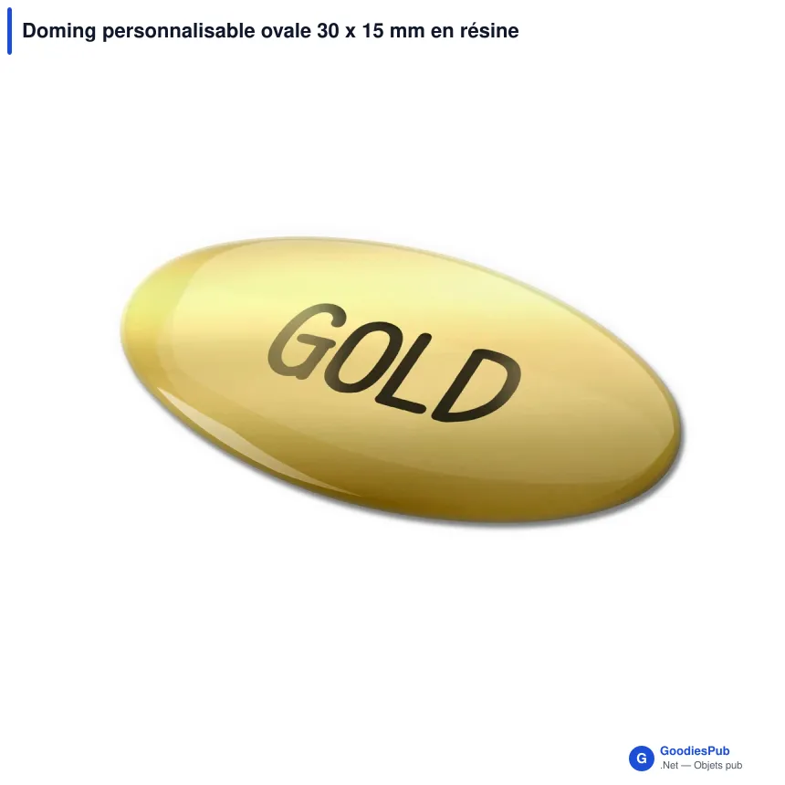 Doming personnalisable ovale 30 x 15 mm en résine époxy avec logo - Doming Ovale - Image 3