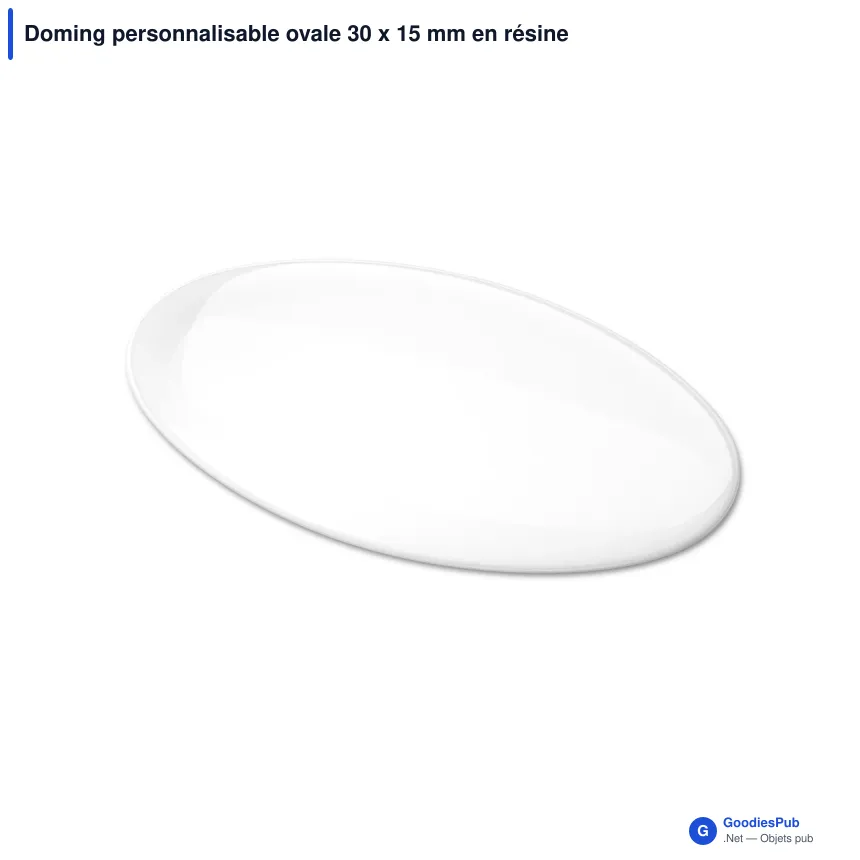 Doming personnalisable ovale 30 x 15 mm en résine époxy avec logo - Doming Ovale - Image 4