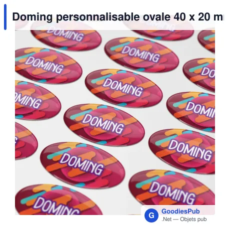 Doming personnalisable ovale 40 x 20 mm en résine époxy avec logo - Doming Ovale
