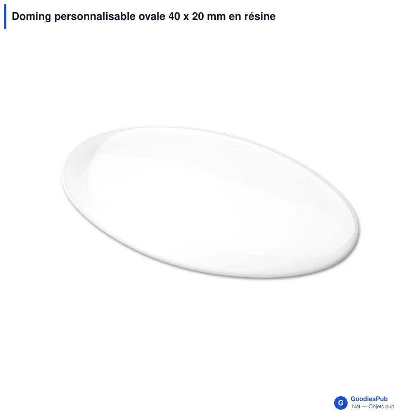 Doming personnalisable ovale 40 x 20 mm en résine époxy avec logo - Doming Ovale - Image 5
