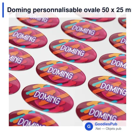 Doming personnalisable ovale 50 x 25 mm en résine époxy avec logo - Doming Ovale