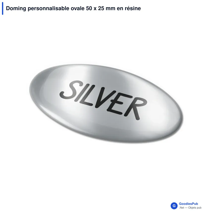 Doming personnalisable ovale 50 x 25 mm en résine époxy avec logo - Doming Ovale - Image 2