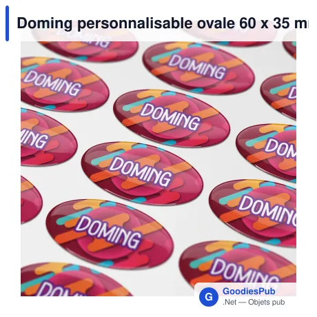 Doming personnalisable ovale 60 x 35 mm en résine époxy avec logo - Doming Ovale