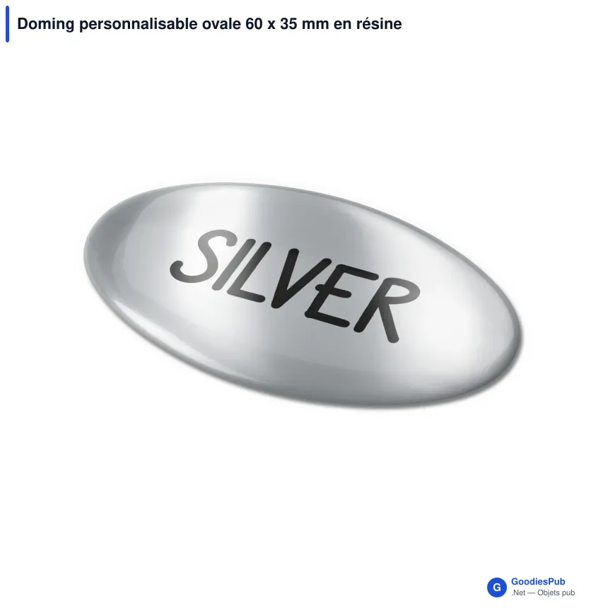 Doming personnalisable ovale 60 x 35 mm en résine époxy avec logo - Doming Ovale - Image 2