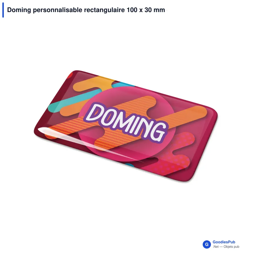 Doming personnalisable rectangulaire 100 x 30 mm époxy avec logo - Doming Rectangle - Image 4