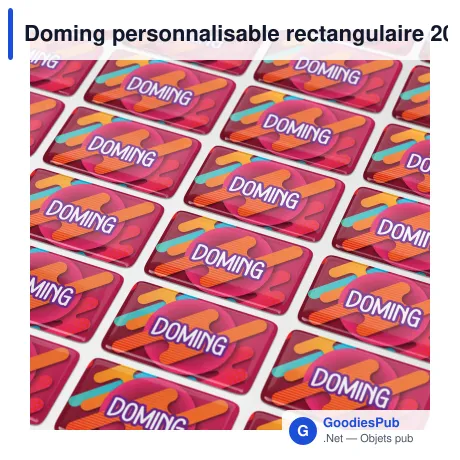 Doming personnalisable rectangulaire 20 x 10 mm époxy avec logo - Doming Rectangle