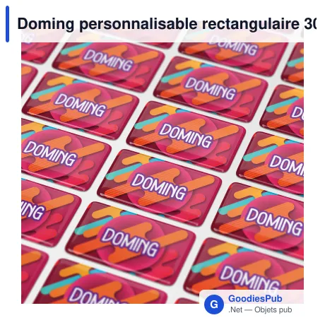 Doming personnalisable rectangulaire 30 x 15 mm époxy avec logo - Doming Rectangle
