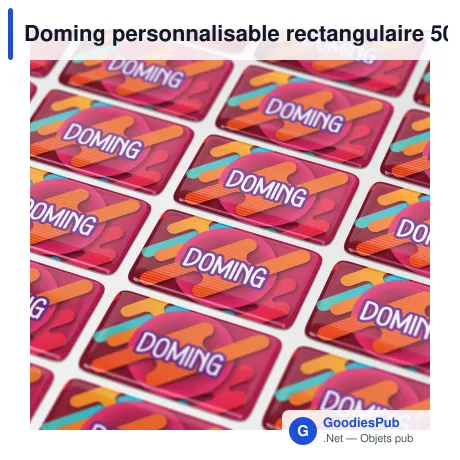 Doming personnalisable rectangulaire 50 x 20 mm époxy avec logo - Doming Rectangle