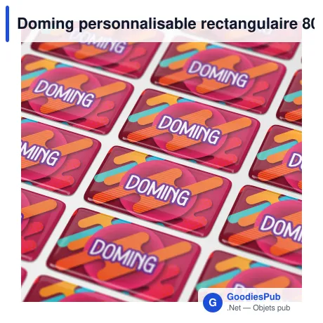 Doming personnalisable rectangulaire 80 x 25 mm époxy avec logo - Doming Rectangle