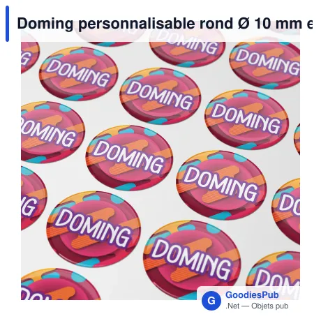 Doming personnalisable rond Ø 10 mm en résine époxy avec logo - Doming Rond