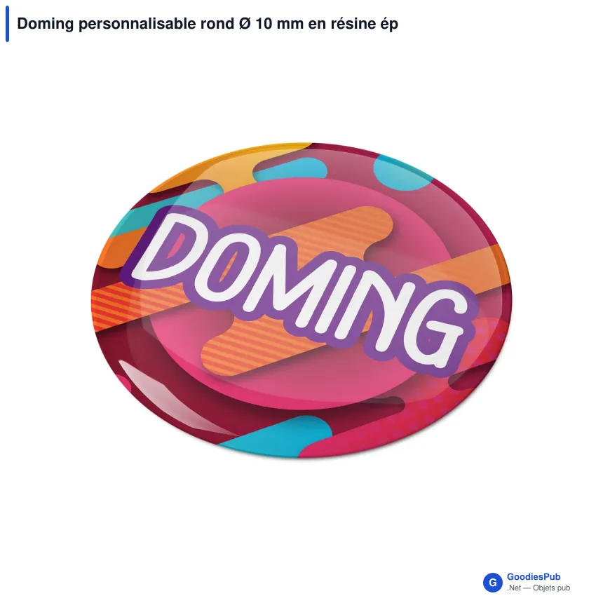 Doming personnalisable rond Ø 10 mm en résine époxy avec logo - Doming Rond - Image 2