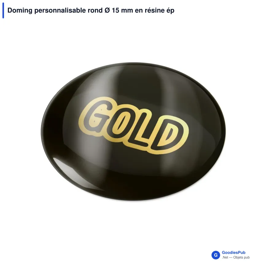 Doming personnalisable rond Ø 15 mm en résine époxy avec logo - Doming Rond - Image 3