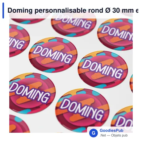 Doming personnalisable rond Ø 30 mm en résine époxy avec logo - Doming Rond
