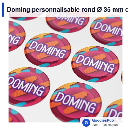 Doming personnalisable rond Ø 35 mm en résine époxy avec logo - Doming Rond