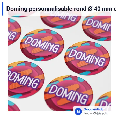 Doming personnalisable rond Ø 40 mm en résine époxy avec logo - Doming Rond