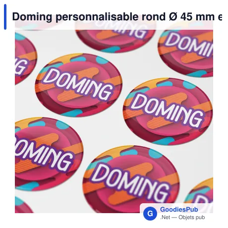 Doming personnalisable rond Ø 45 mm en résine époxy avec logo - Doming Rond