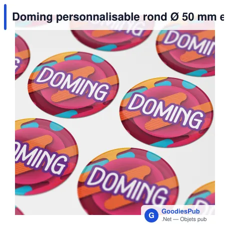 Doming personnalisable rond Ø 50 mm en résine époxy avec logo - Doming Rond