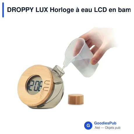 DROPPY LUX Horloge à eau LCD en bambou