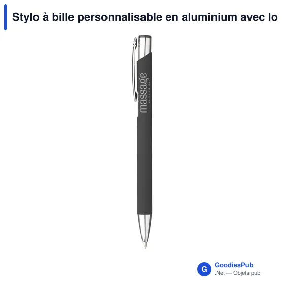 Stylo à bille personnalisable en aluminium avec logo - Ebony Soft Touch - Image 1