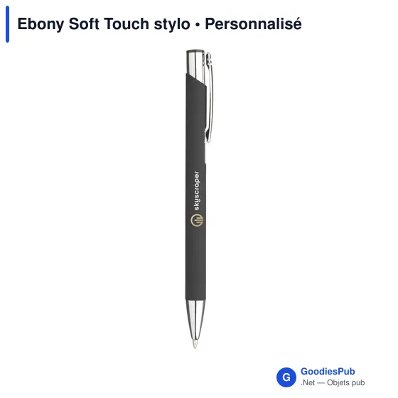 Stylo à bille personnalisable en aluminium avec logo - Ebony Soft Touch - Image 2