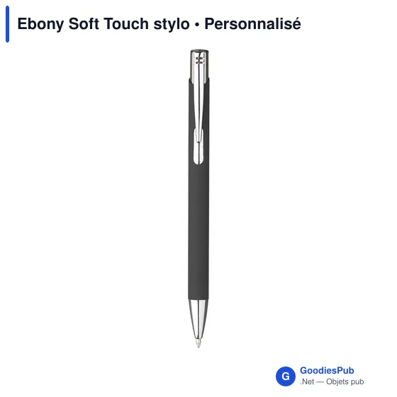 Stylo à bille personnalisable en aluminium avec logo - Ebony Soft Touch - Image 3