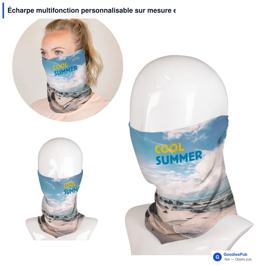 Écharpe multifonction personnalisable sur mesure en polyester avec logo - Sublimation - Image 1