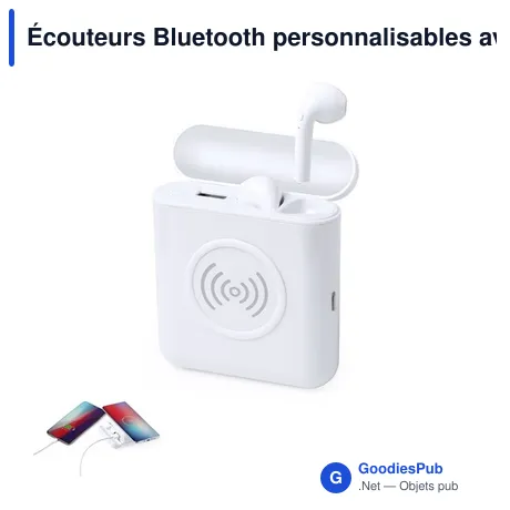 Écouteurs Bluetooth personnalisables avec Power Bank Molikavec logo