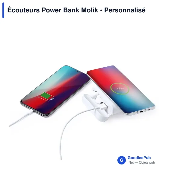 Écouteurs Bluetooth personnalisables avec Power Bank Molikavec logo - Image 3