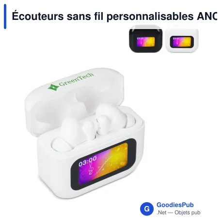 Écouteurs sans fil personnalisables ANC à écran tactile LCD avec logo - LCD