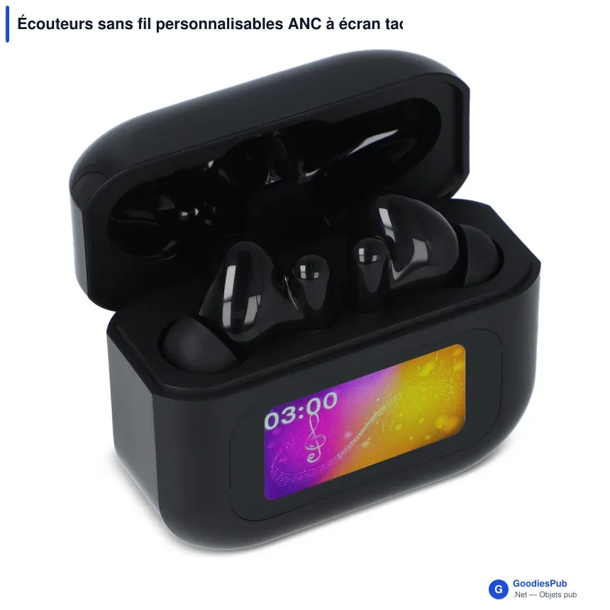 Écouteurs sans fil personnalisables ANC à écran tactile LCD avec logo - LCD - Image 2