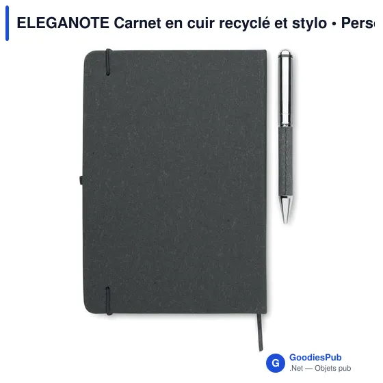 ELEGANOTE Carnet en cuir recyclé et stylo - Image 2