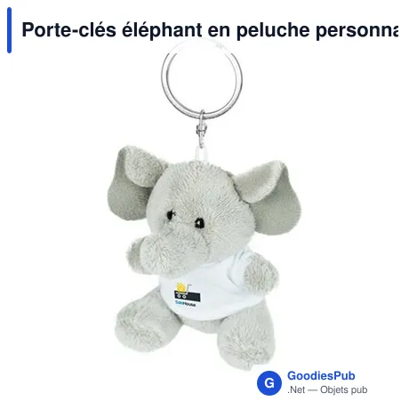 Porte-clés éléphant en peluche personnalisable avec logo | Hugo