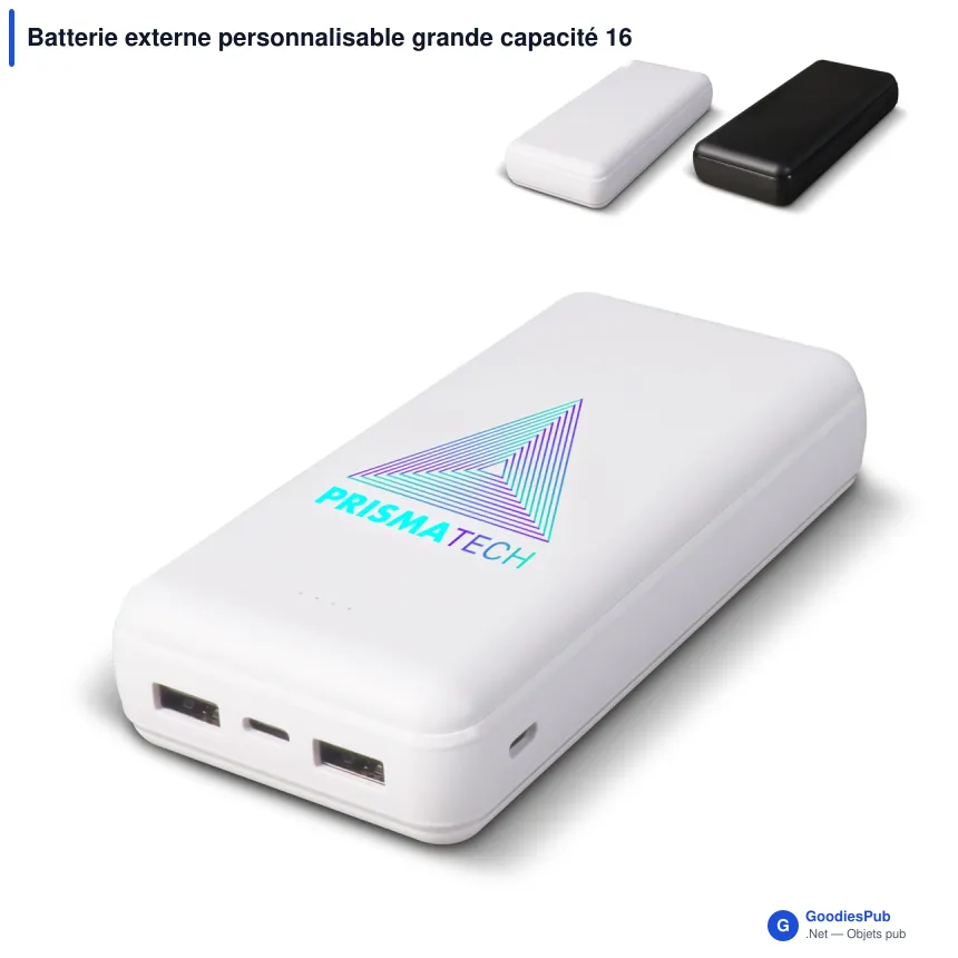 Batterie externe personnalisable grande capacité 16000 mAh avec logo - Elite - Image 1
