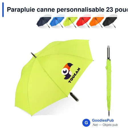 Parapluie canne personnalisable 23 pouces en pongée 190T avec logo - Emerantia