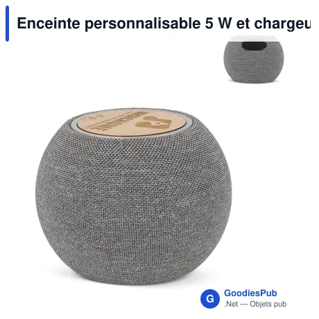 Enceinte personnalisable 5 W et chargeur sans fil 15 W avec logo - Bambou