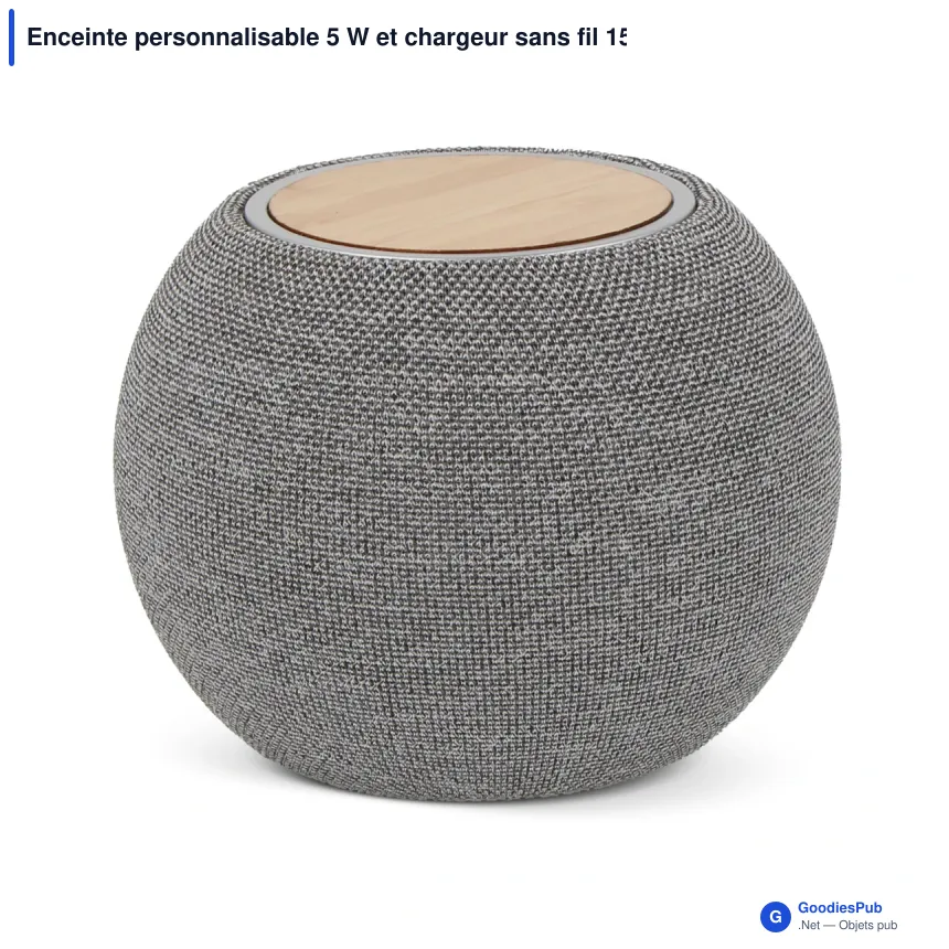 Enceinte personnalisable 5 W et chargeur sans fil 15 W avec logo - Bambou - Image 2