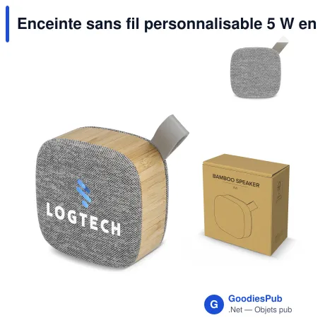 Enceinte sans fil personnalisable 5 W en bambou avec logo - Bamboo
