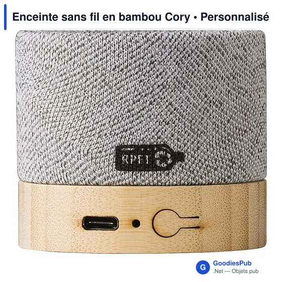 Enceinte sans fil personnalisable en bambou avec logo - Cory - Image 3