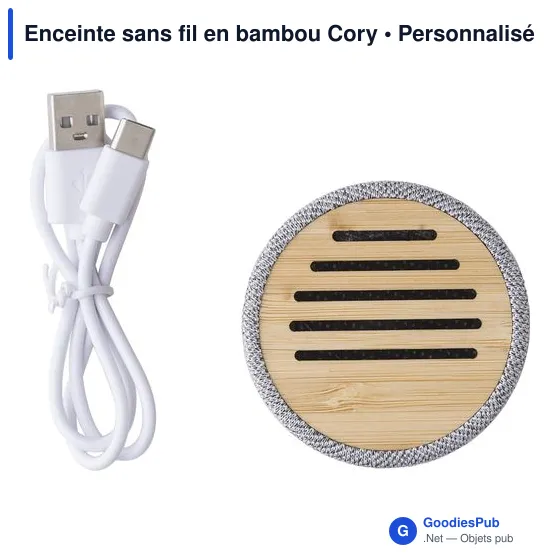 Enceinte sans fil personnalisable en bambou avec logo - Cory - Image 4