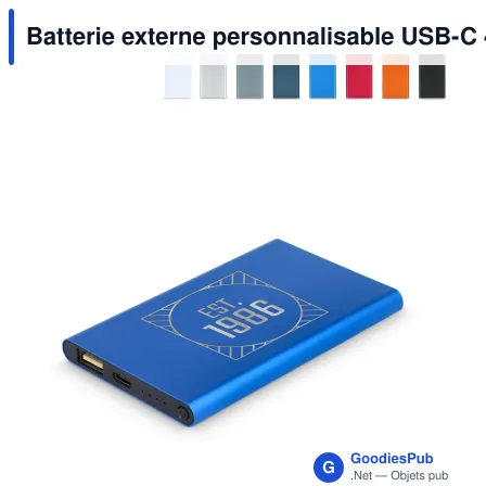 Batterie externe personnalisable USB-C 4000 mAh en aluminium recyclé avec logo - Enera