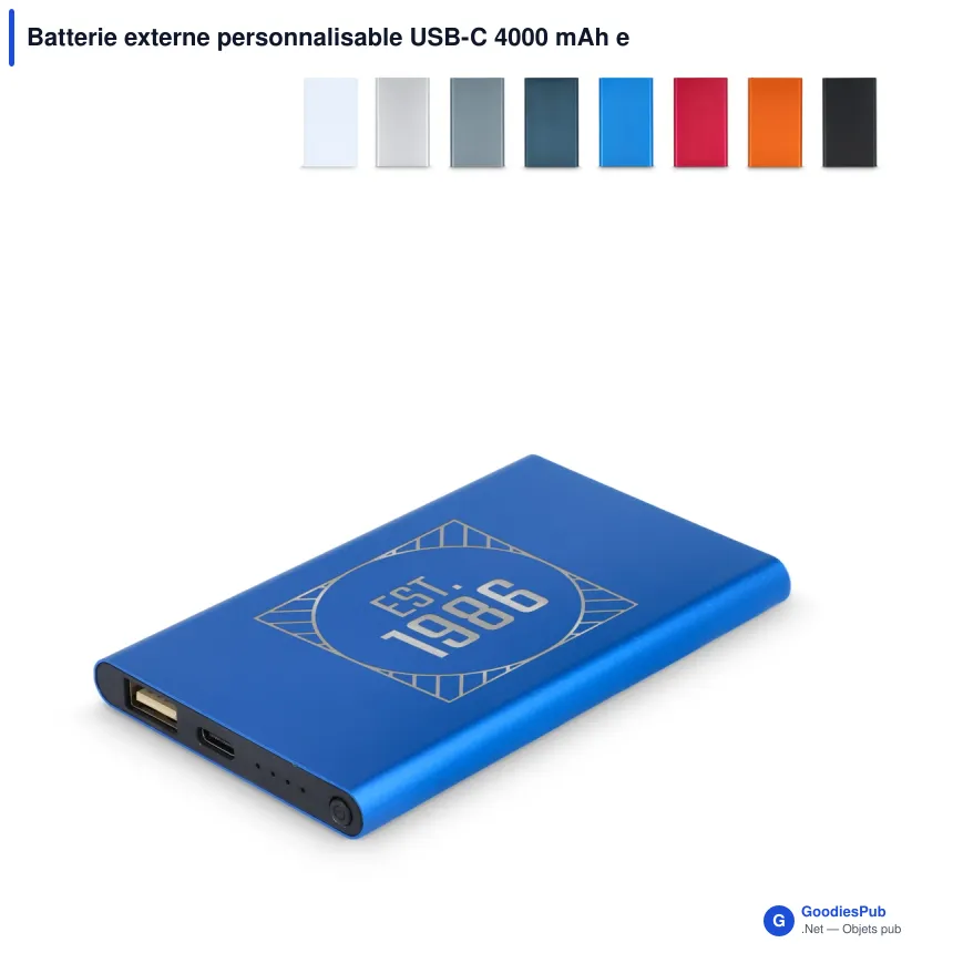 Batterie externe personnalisable USB-C 4000 mAh en aluminium recyclé avec logo - Enera - Image 1