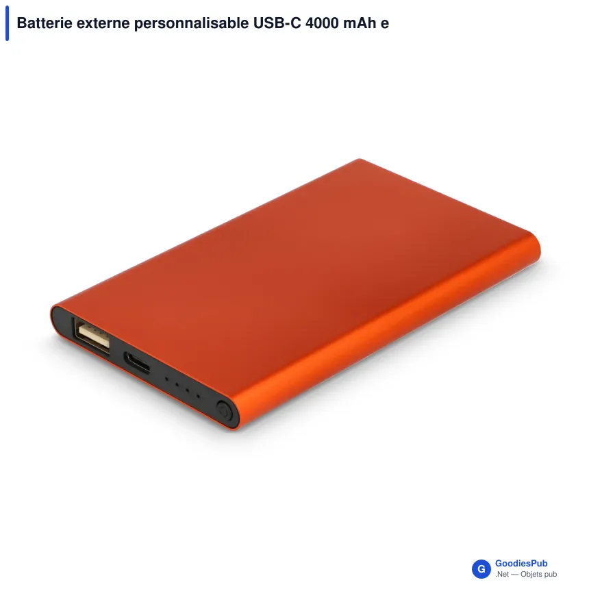 Batterie externe personnalisable USB-C 4000 mAh en aluminium recyclé avec logo - Enera - Image 2