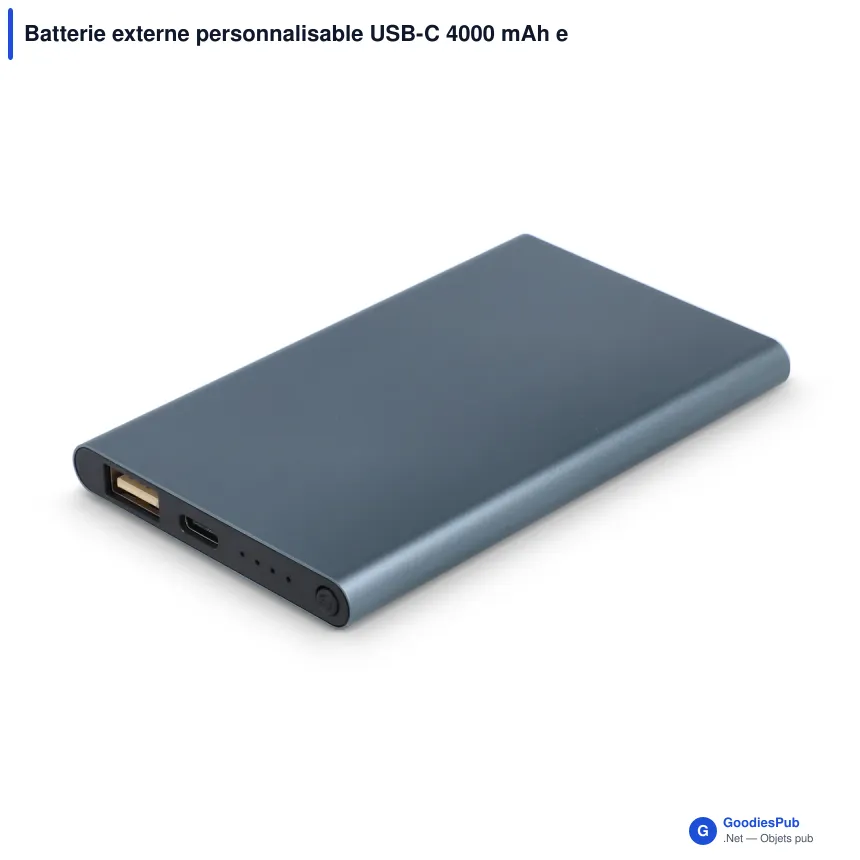 Batterie externe personnalisable USB-C 4000 mAh en aluminium recyclé avec logo - Enera - Image 5