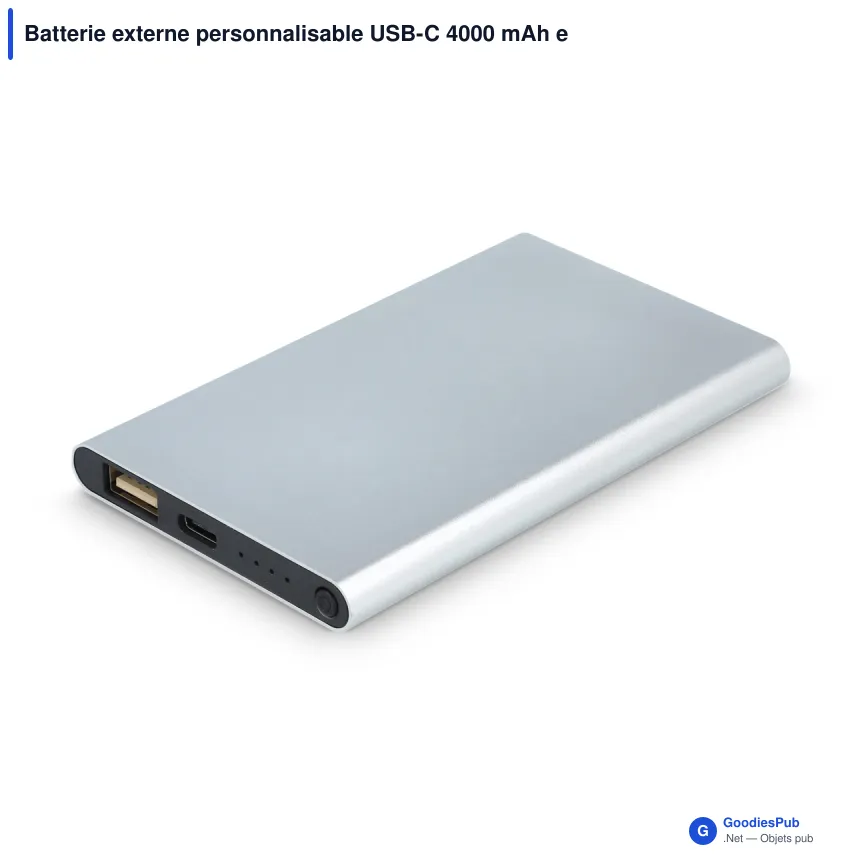 Batterie externe personnalisable USB-C 4000 mAh en aluminium recyclé avec logo - Enera - Image 9