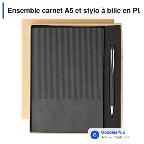 Ensemble carnet A5 et stylo à bille en PU recyclé Tarek