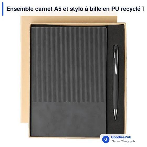 Ensemble carnet A5 et stylo à bille en PU recyclé Tarek - Image 1