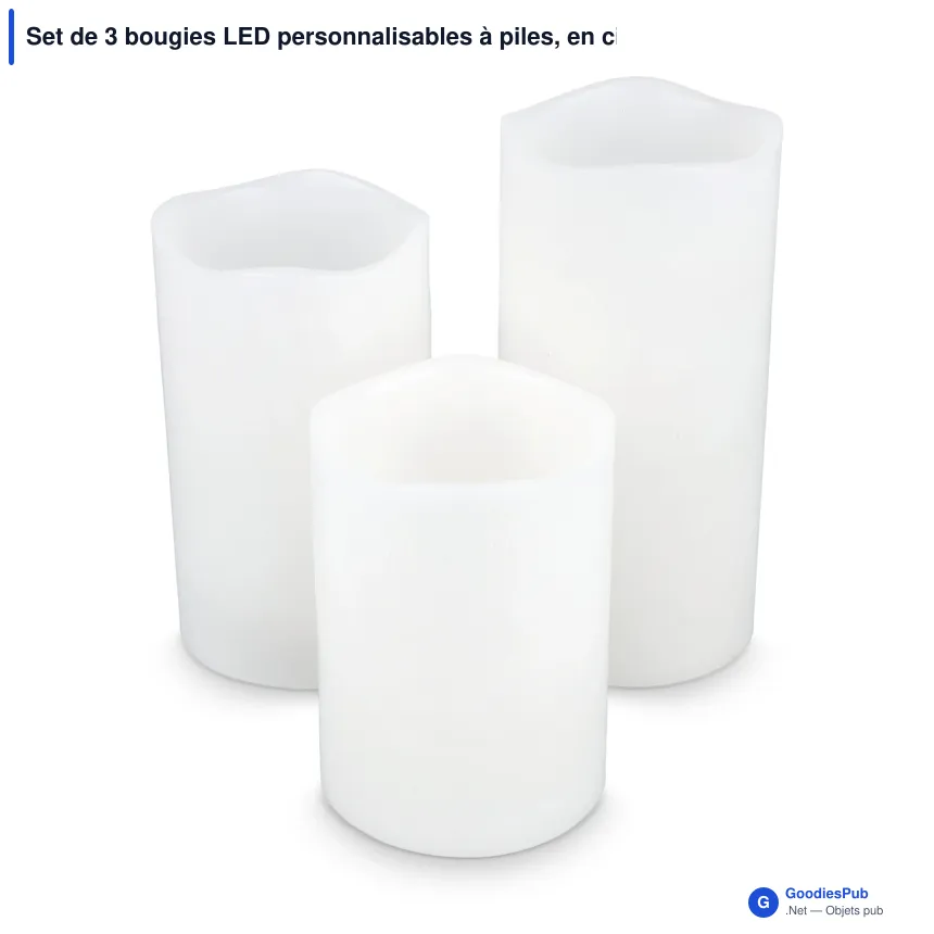 Set de 3 bougies LED personnalisables à piles, en cire avec logo - InSideOut Koselys - Image 2
